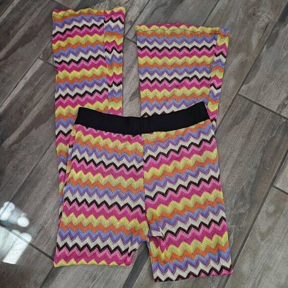 NWT Pretty Damage Chevron Flared Stitch Knit Cover Up Pants - Picture 6 of 7